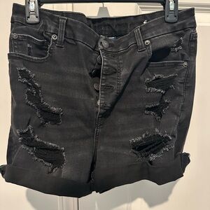 Black Distressed Denim Shorts